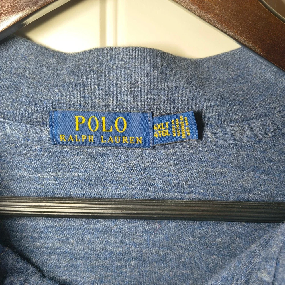 Polo Ralph Lauren Mens 4XLT Heather Blue Short Sleeve Pony Logo Polo Shirt